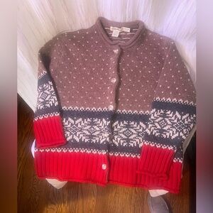 Eddie Bauer Brown and Red Patterned Cardigan